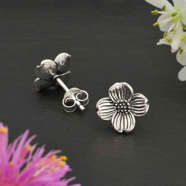 Sterling Silver Dogwood Flower Post Earrings - Poppies Beads N More