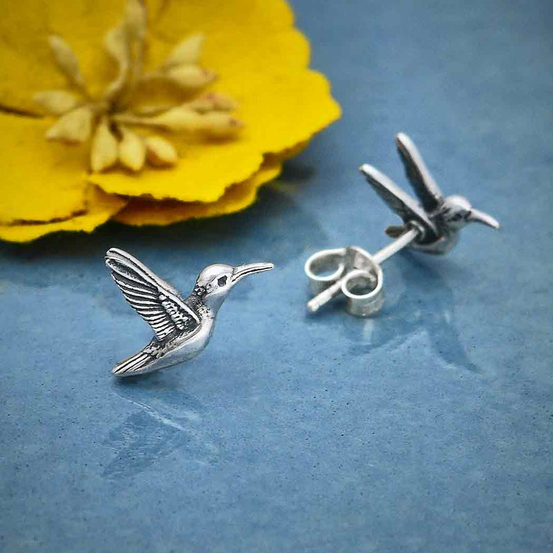 Sterling Silver 3D Hummingbird Post Earrings - Poppies Beads n' More