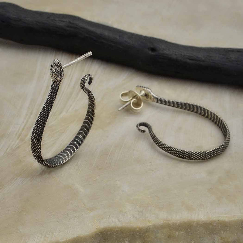 Sterling Silver Textured Snake Hoop Earrings - Poppies Beads n' More