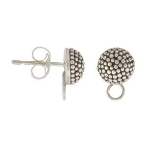 Silver Stud Earring -Circle Carpet Granulation with Loop - Poppies Beads n' More