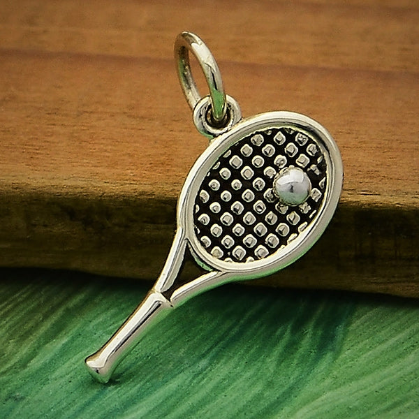 Tennis Racket Charm with Tennis Ball - Poppies Beads n' More