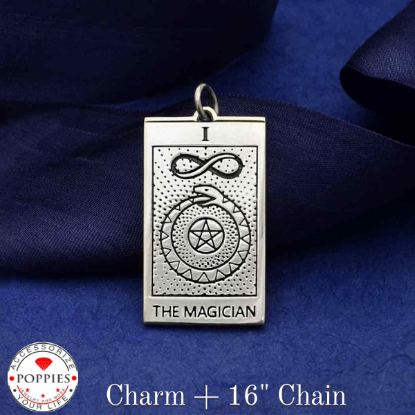 Sterling Silver Magician Tarot Card Charm - Poppies Beads n' More