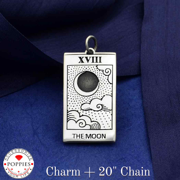 Sterling Silver Moon Tarot Card Charm - Poppies Beads n' More