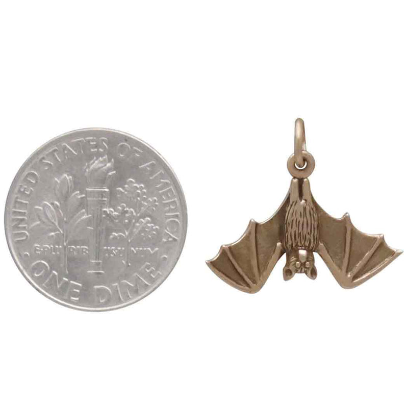 Bronze Realistic Hanging Bat Charm - Poppies Beads n' More