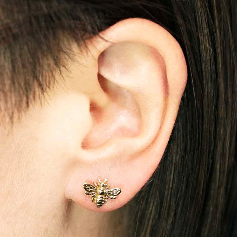 Bronze Bee Stud Earrings with Silver Post - Poppies Beads n' More