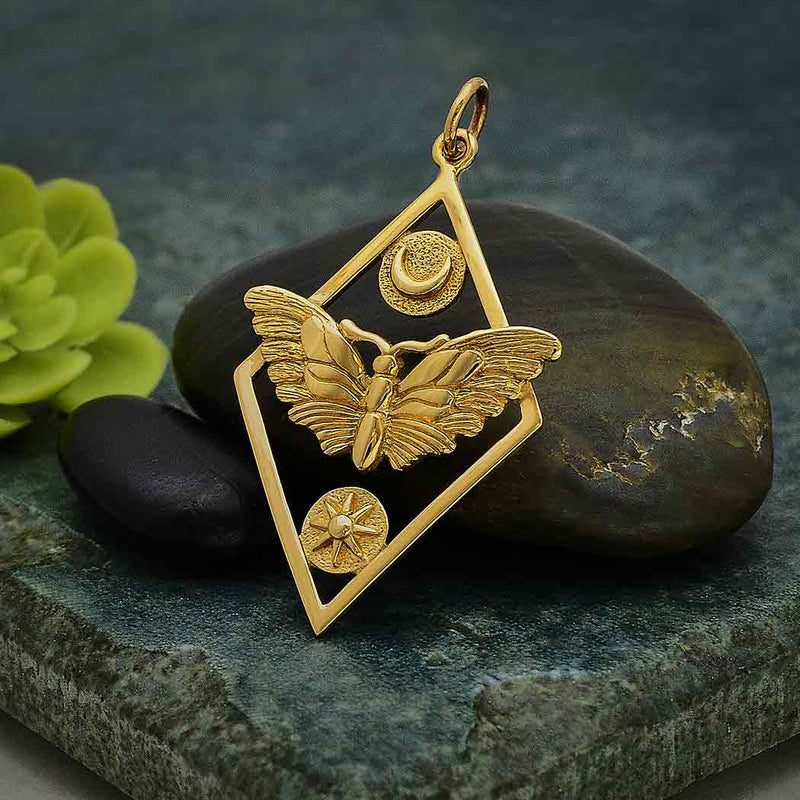 Geometric Moth Charm with Sun and Moon - Poppies Beads n' More
