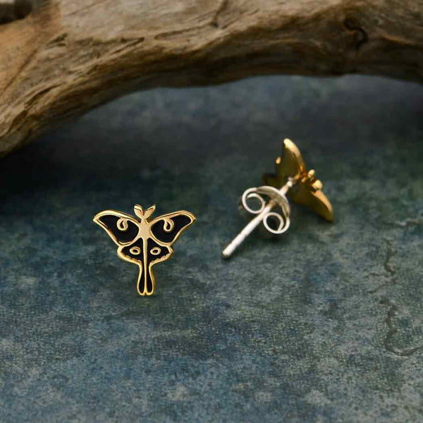 Bronze Luna Moth Post Earrings  with Silver Post - Poppies Beads n' More