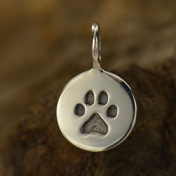 Round Charm with Etched Paw Print - Poppies Beads n' More
