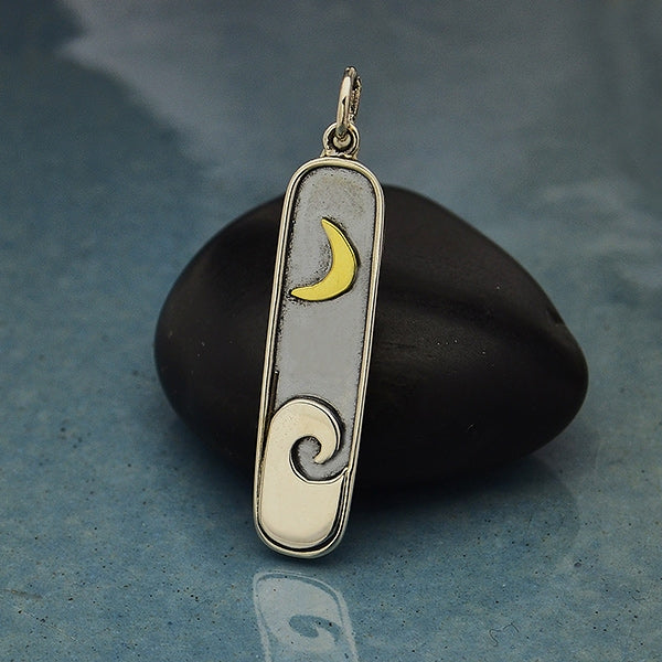 Sterling Silver Wave Pendant with Bronze Moon - Poppies Beads n' More