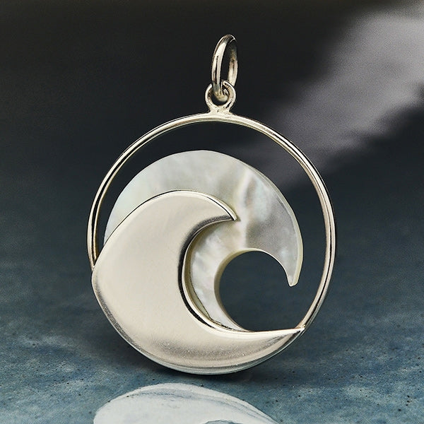 Sterling Silver Wave Pendant with Mother of Pearl - Poppies Beads n' More