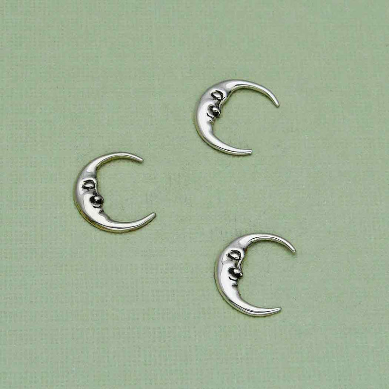 Sterling Silver Moon with Face Solderable Charm - Poppies Beads n' More