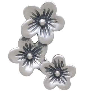 Silver Three Cherry Blossoms Solderable Charm - Poppies Beads n' More