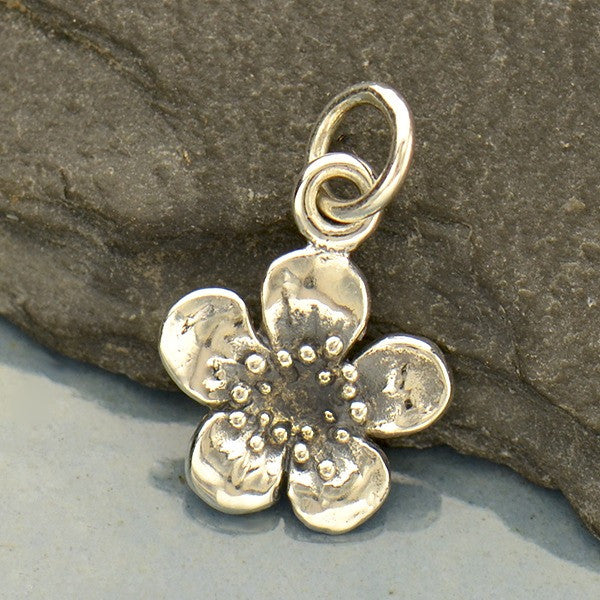 Single Plum Blossom Sterling Silver Charm - Poppies Beads n' More
