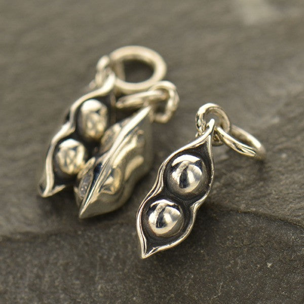 Sterling Silver Two Peas in a Pod Charm - Poppies Beads n' More