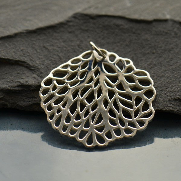 Sterling Silver Round Sea Fan Charm - Poppies Beads n' More