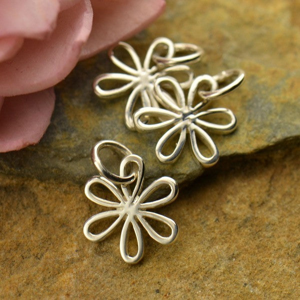 Sterling Silver Daisy Charm with Open Petals - Poppies Beads n' More
