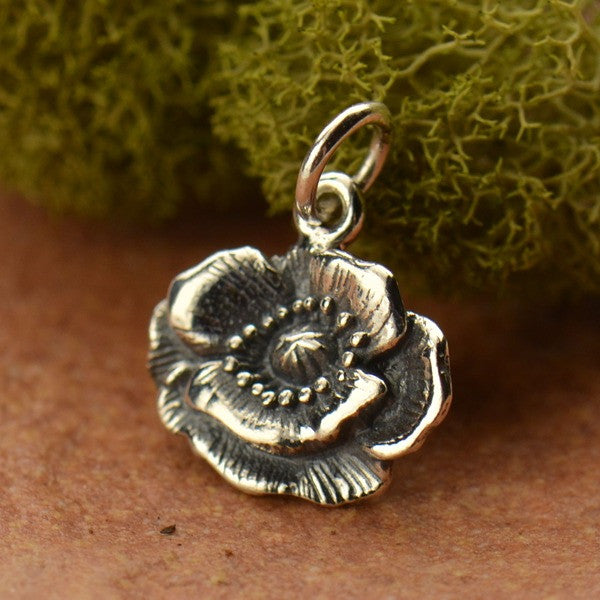 Sterling Silver Vintage Inspired Poppy Flower Charm - Poppies Beads n' More