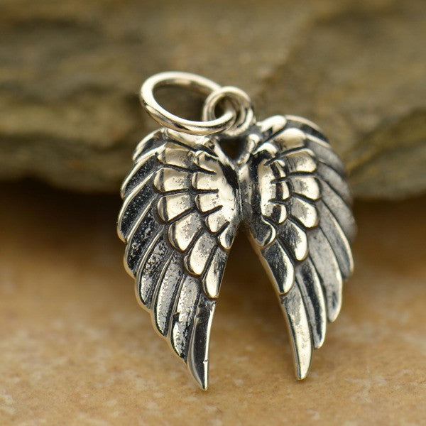 Medium Sterling Silver Double Wing Charm - Poppies Beads n' More