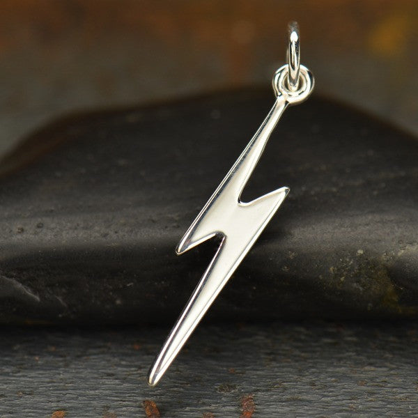 Sterling Silver Flat Lightning Bolt Charm - Poppies Beads n' More