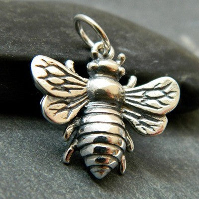 Large Sterling Silver Honeybee Charm - Poppies Beads n' More