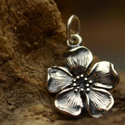 Sterling Silver Cherry Blossom Charm - Poppies Beads n' More