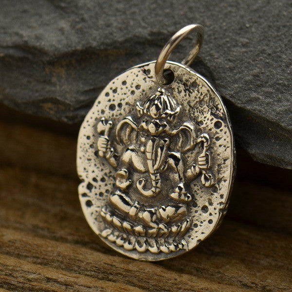Sterling Silver Ancient Ganesh Coin Charm - Poppies Beads n' More