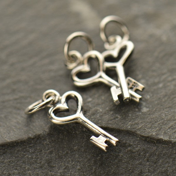Tiny Sterling Silver Heart Key Charm - Poppies Beads n' More