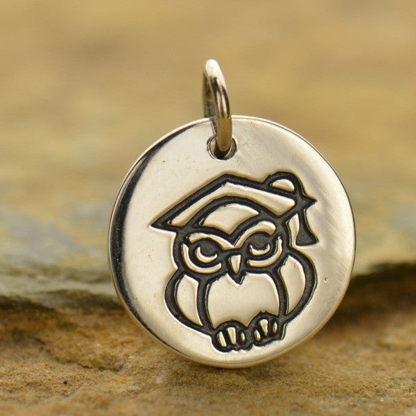 Sterling Silver Graduation Owl Charm - Poppies Beads n' More