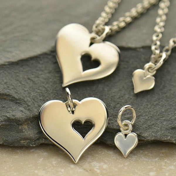 Sterling Silver Hearts- Mother Daughter Charm Set - Poppies Beads n' More