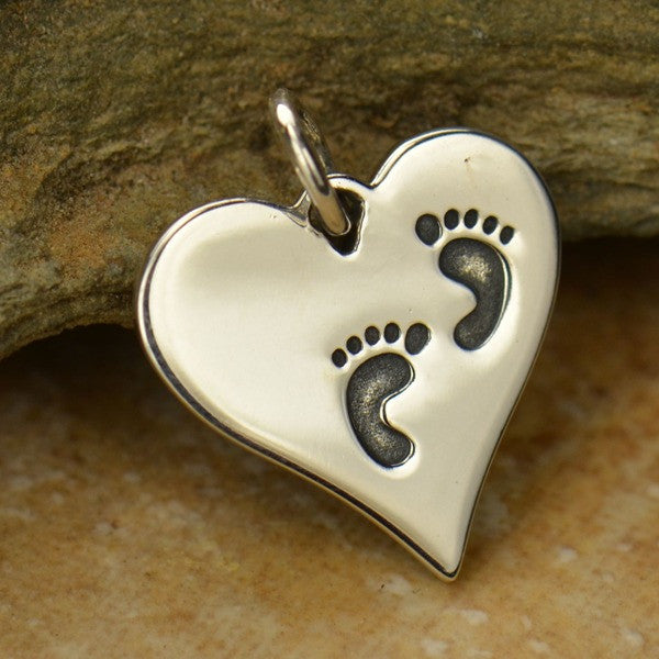 Sterling Silver Heart with Footprints - Poppies Beads n' More