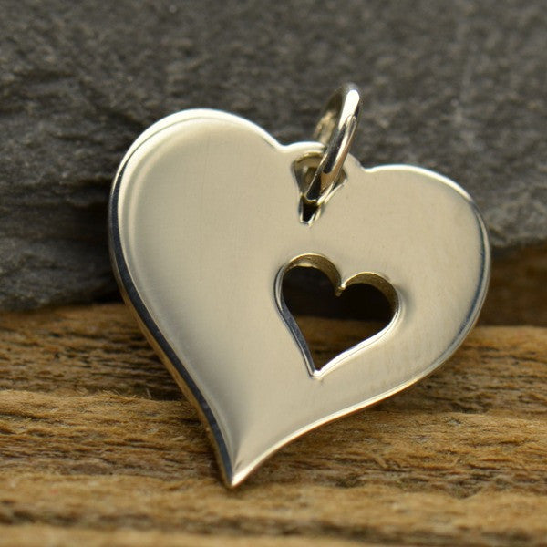 Sterling Silver Large Heart with Cutout Heart - Poppies Beads n' More