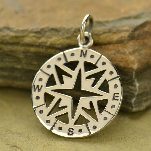 Sterling Silver Openwork Compass Pendant - Poppies Beads n' More