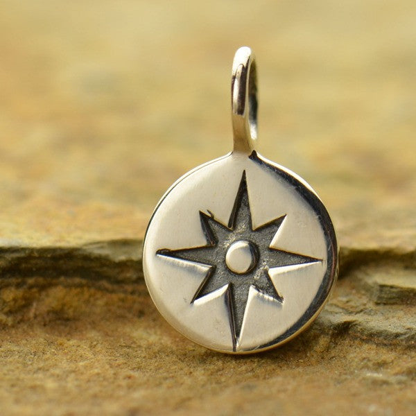 Sterling Silver Small Compass Rose Charm - Poppies Beads n' More