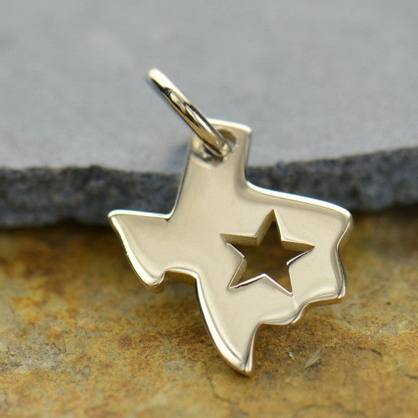 Sterling Silver Texas State Charm with Star - Poppies Beads n' More