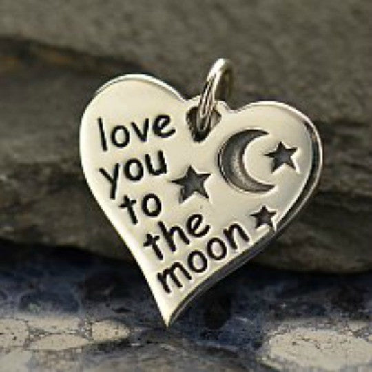 Sterling Silver Love You to the Moon Heart Charm - Poppies Beads n' More