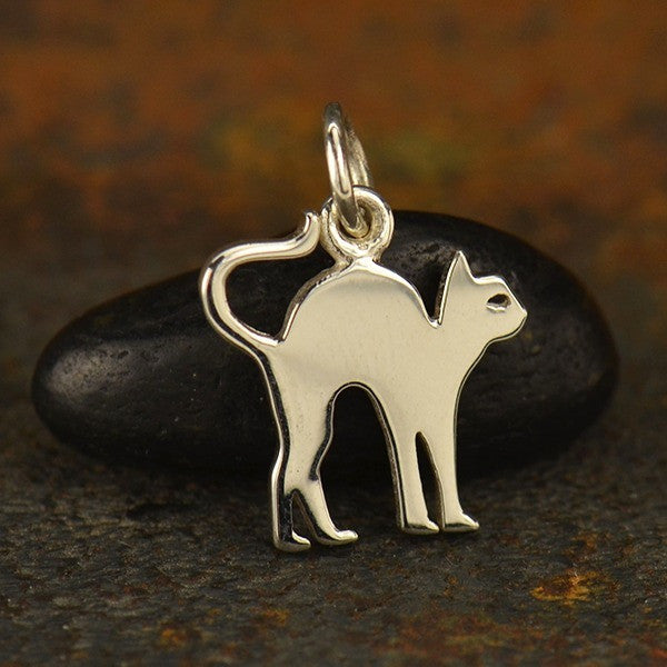 Sterling Silver Halloween Cat Charm - Poppies Beads n' More