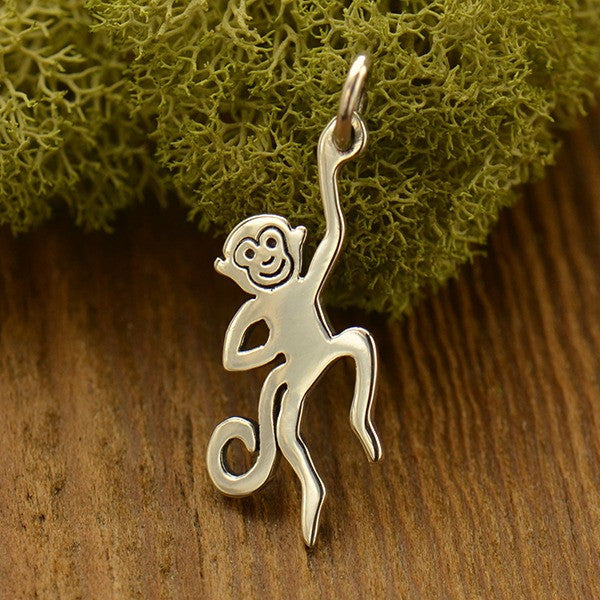 Sterling Silver Flat Plate Monkey Charm - Poppies Beads n' More