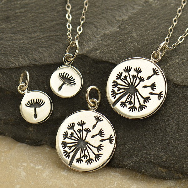 Sterling Silver Big and Small Dandelion Charm Set - Poppies Beads n' More