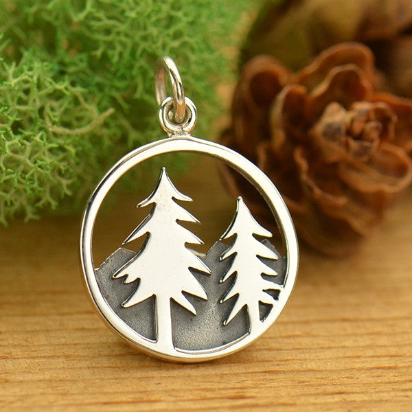 Sterling Silver Tree and Mountain Pendant - Poppies Beads n' More