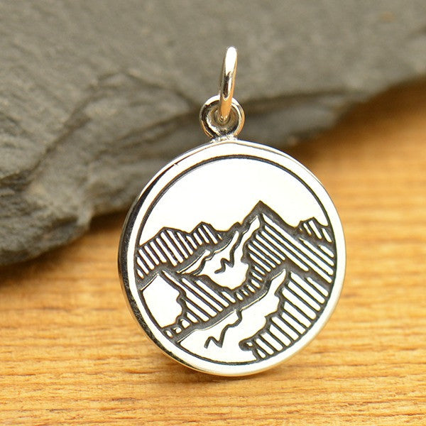 Sterling Silver Etched Mountain Pendant - Poppies Beads n' More