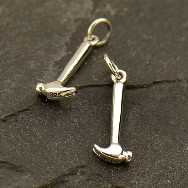 Sterling Silver Hammer Charm - Tiny Tool Charm - Poppies Beads n' More