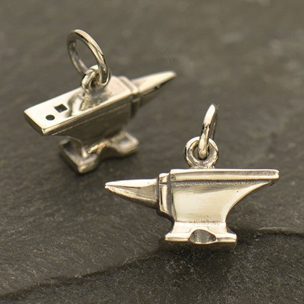 Sterling Silver Anvil Charm - Tiny Tool Charm - Poppies Beads n' More