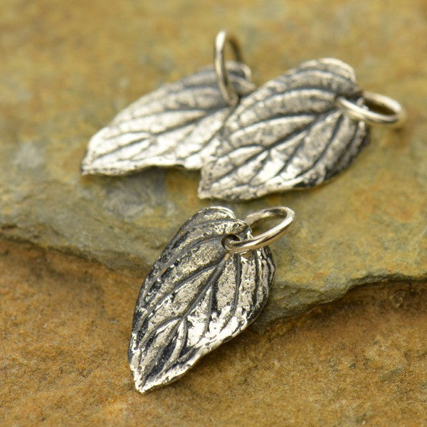 Small Sterling Silver Mint Leaf Charm - Poppies Beads n' More