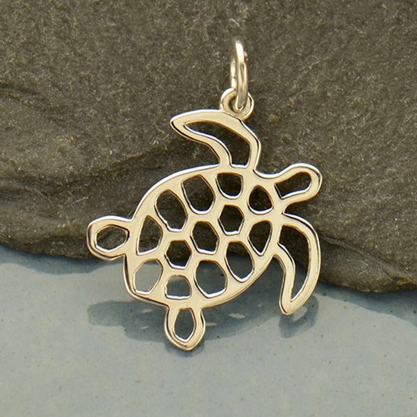 Sterling Silver Sea Turtle Charm - Openwork - Poppies Beads n' More
