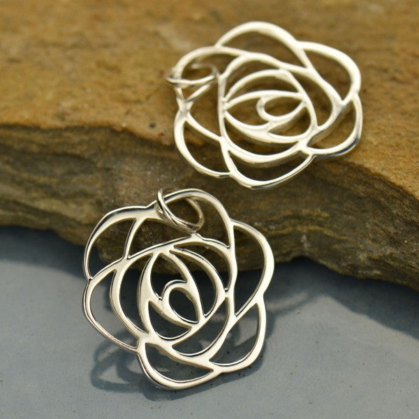 Sterling Silver Art Deco Rose Charm - Poppies Beads n' More