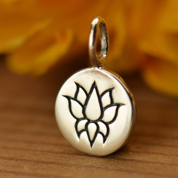 Sterling Silver Etched Lotus Charm - Poppies Beads n' More