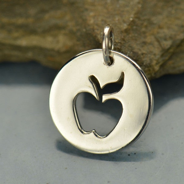 Sterling Silver Disk with Apple Cutout - Poppies Beads n' More