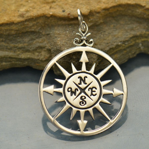 Sterling Silver Compass Rose Pendant - Poppies Beads n' More