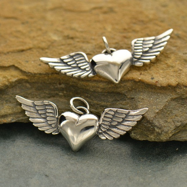 Sterling Silver Heart with Wings Charm - Poppies Beads n' More