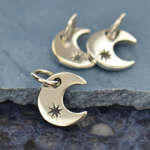 Tiny Sterling Silver Crescent Moon Charm - Poppies Beads n' More